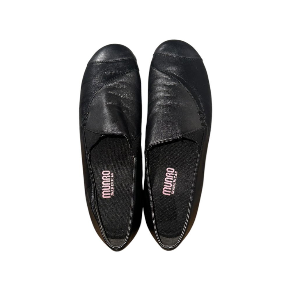 Munro Womens 9.5 Narrow Black Flats Leather Comfort Slip On‎ USA